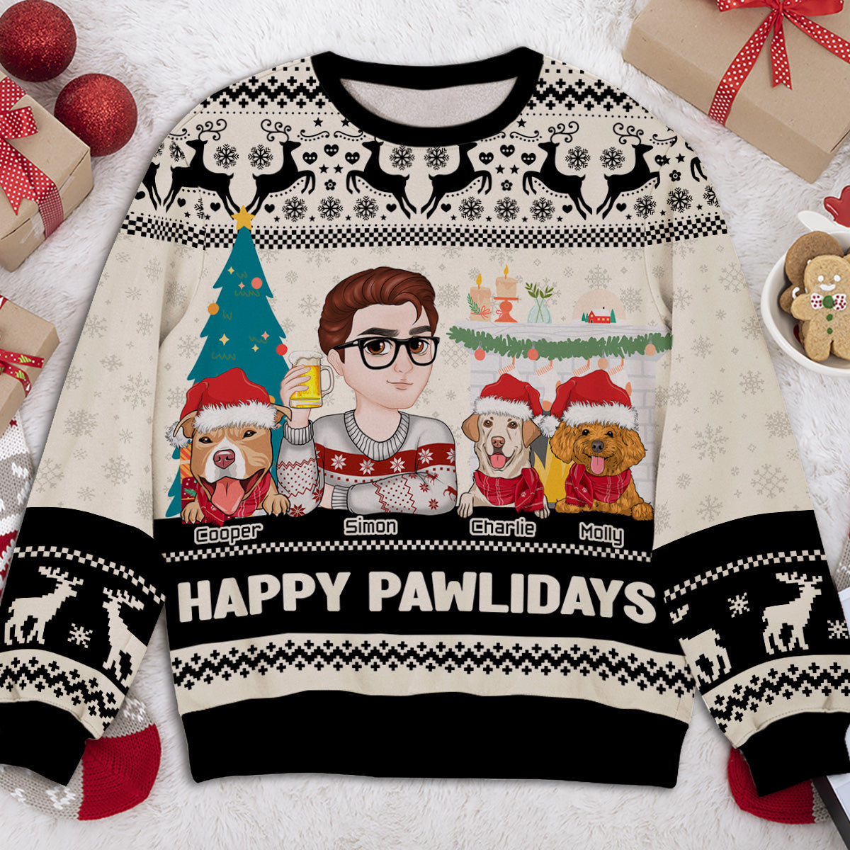 Happy Pawlidays Personalized All-Over Print Sweatshirt - Ideal Gift for Pet Lovers