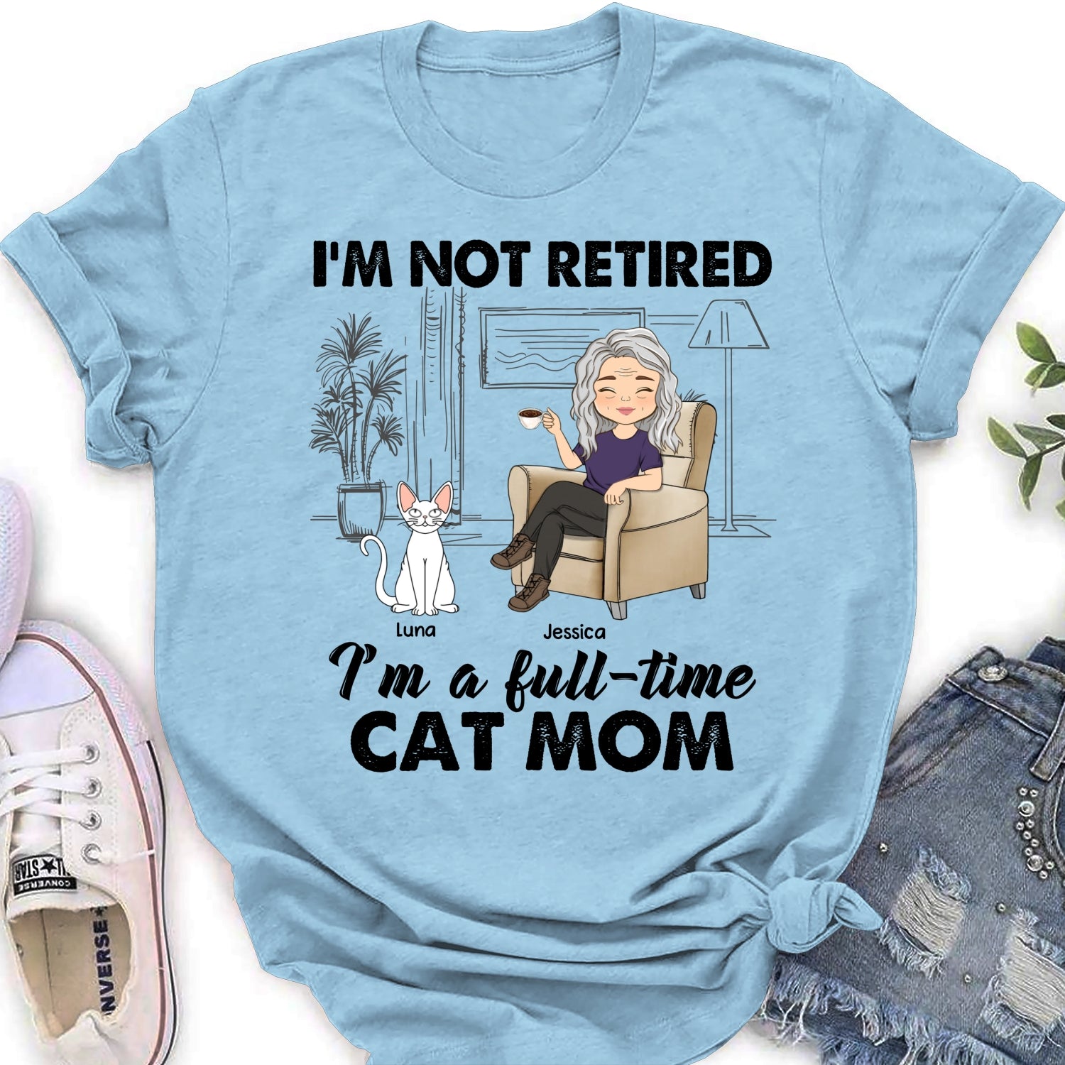 Customizable Full - time Cat Mom Women's T - Shirt: Ideal Gift for Pet Lovers