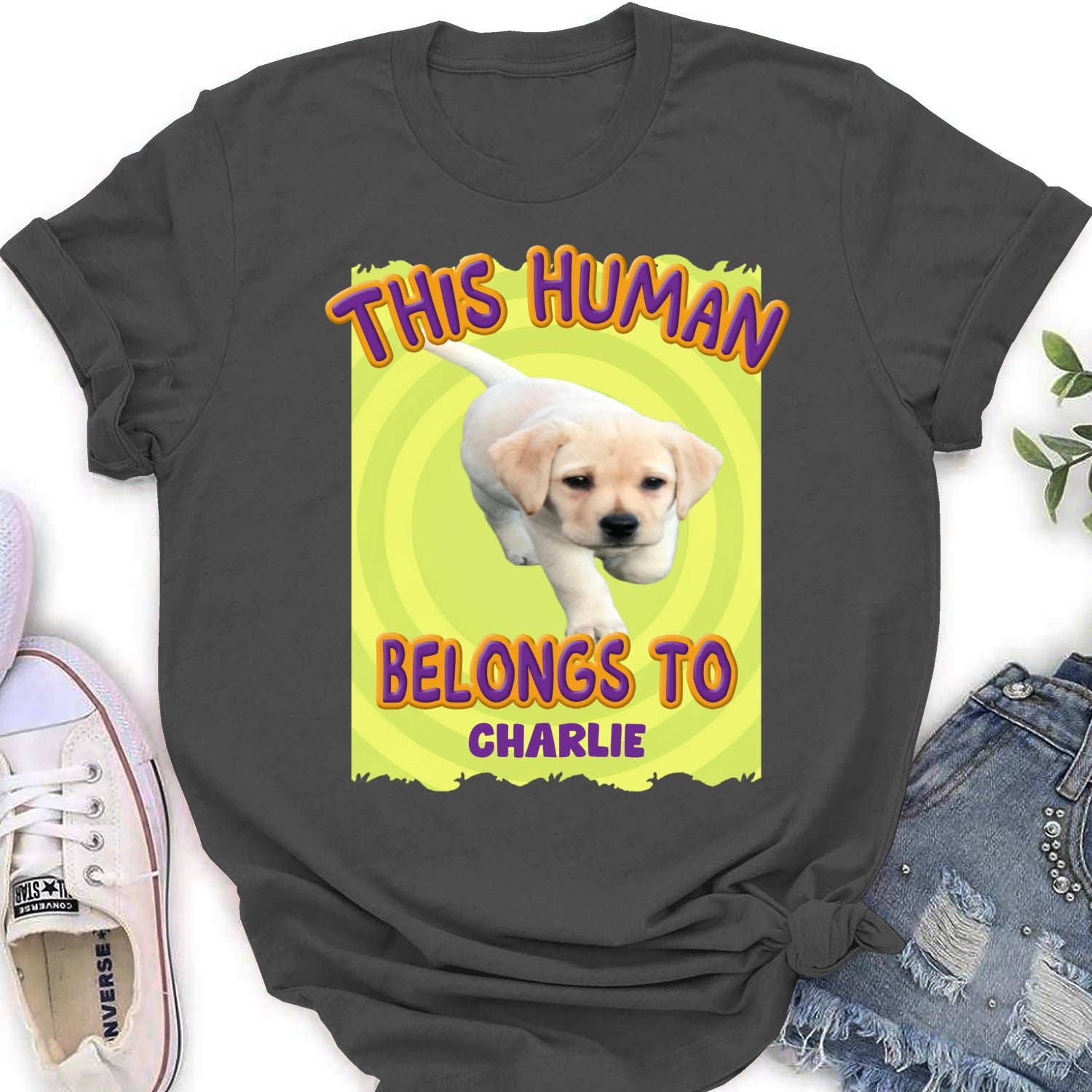 Personalized Custom Women's T-Shirt with 'This Human Belongs To Us' Cartoon Photo - Ideal Gift for Pet Lovers