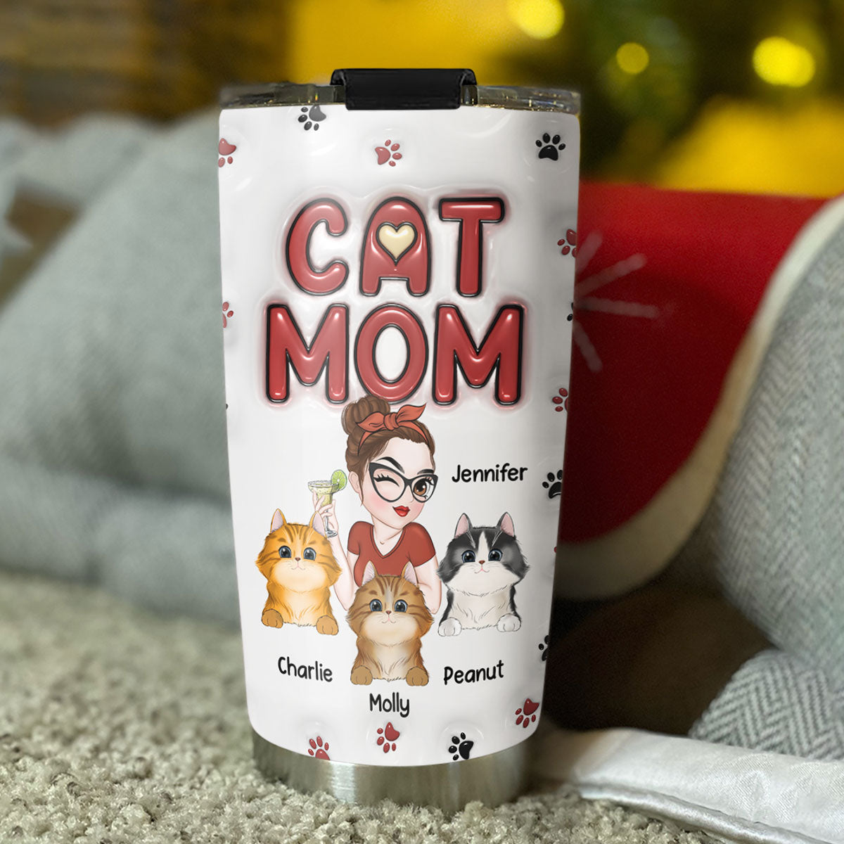 Personalized 3D Inflated Effect Tumbler - Ideal for Cat Moms