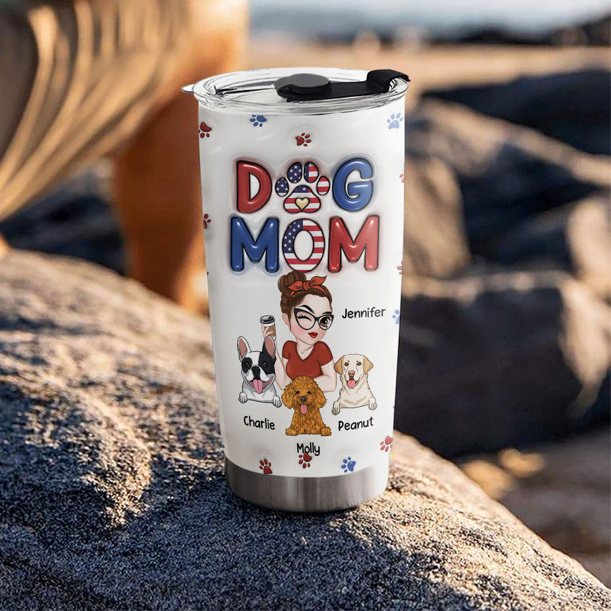 Personalized 3D Inflated Effect Tumbler - Lovely Dog Mom Version 3