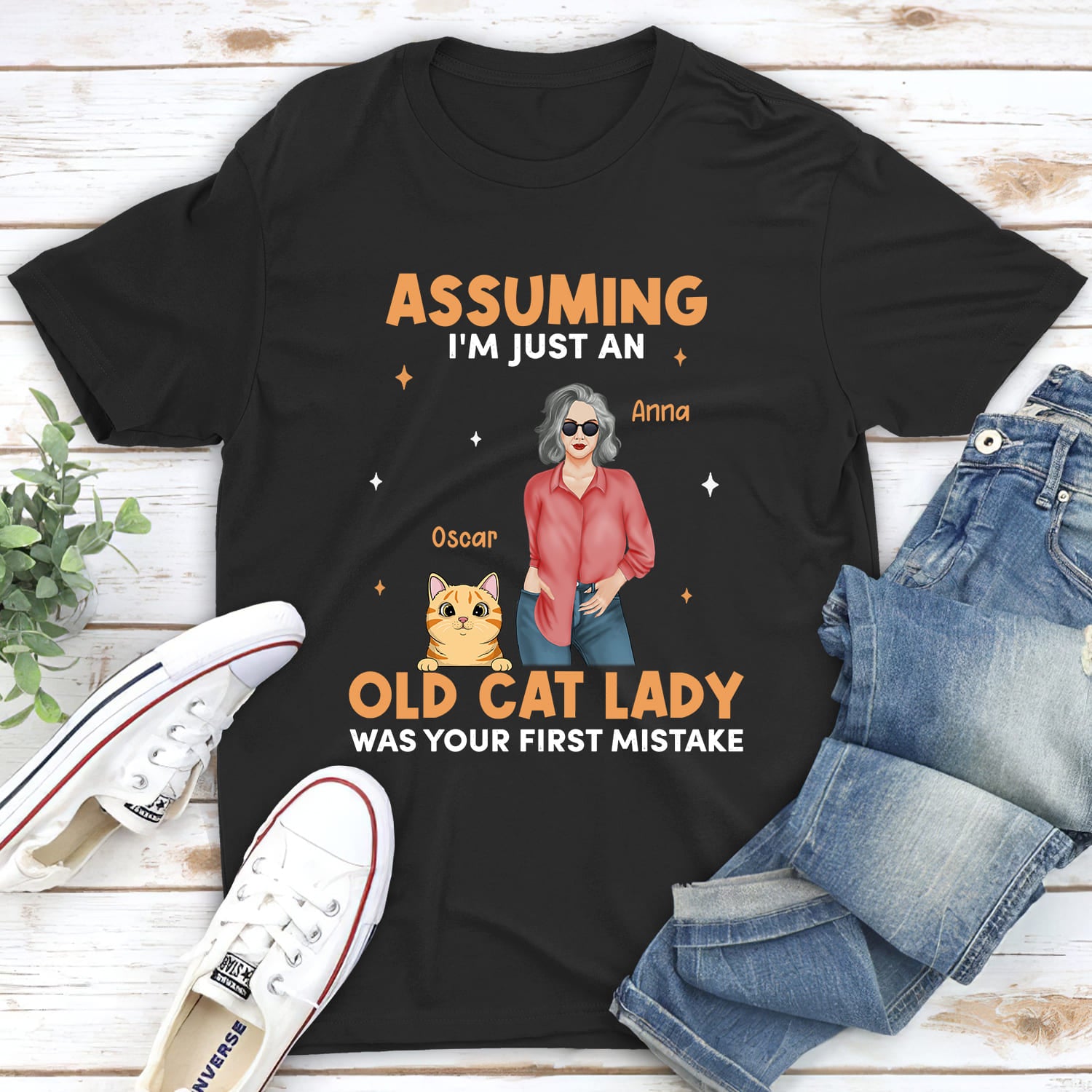 Old Cat Lady - Personalized Custom Unisex Cotton T-shirt for Pet Lovers