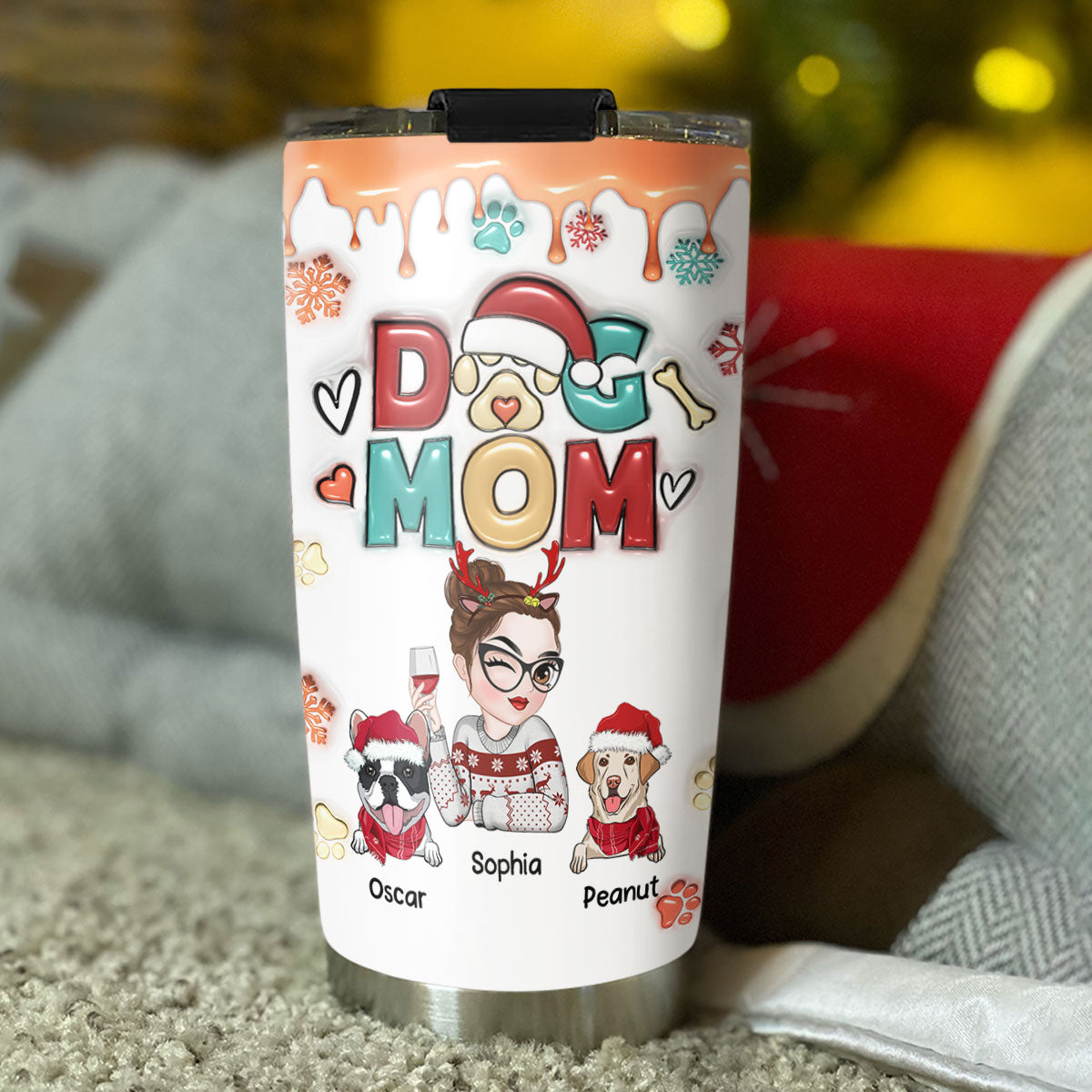 Personalized Custom 3D Inflated Effect Christmas Tumbler for Dog Moms