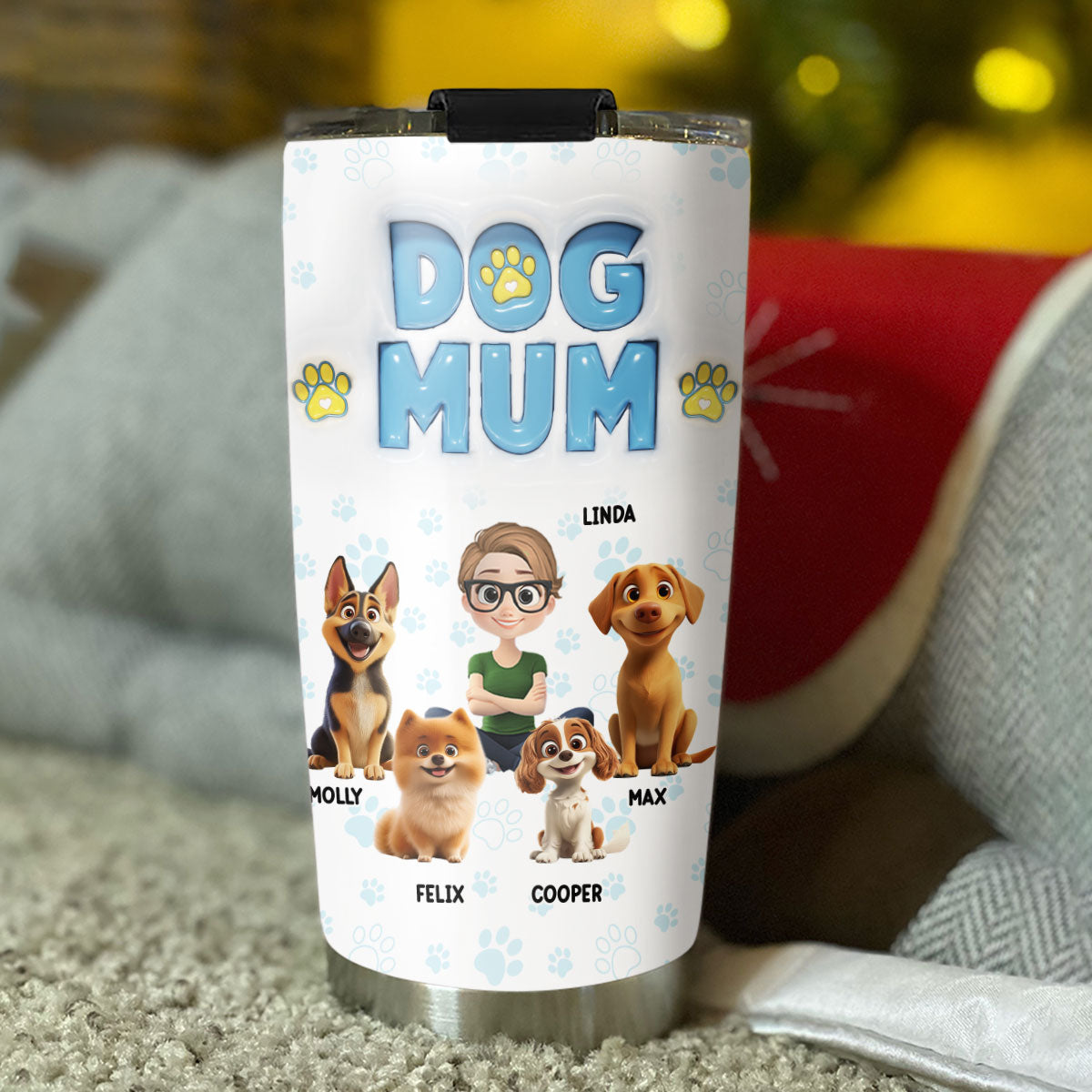Personalized 3D Inflated Effect Girl And Dog Cartoon Style Tumbler