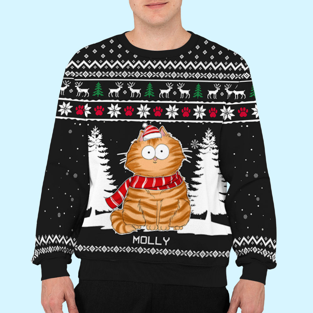 Personalized Custom All-Over-Print Funny Cat Winter Sweatshirt