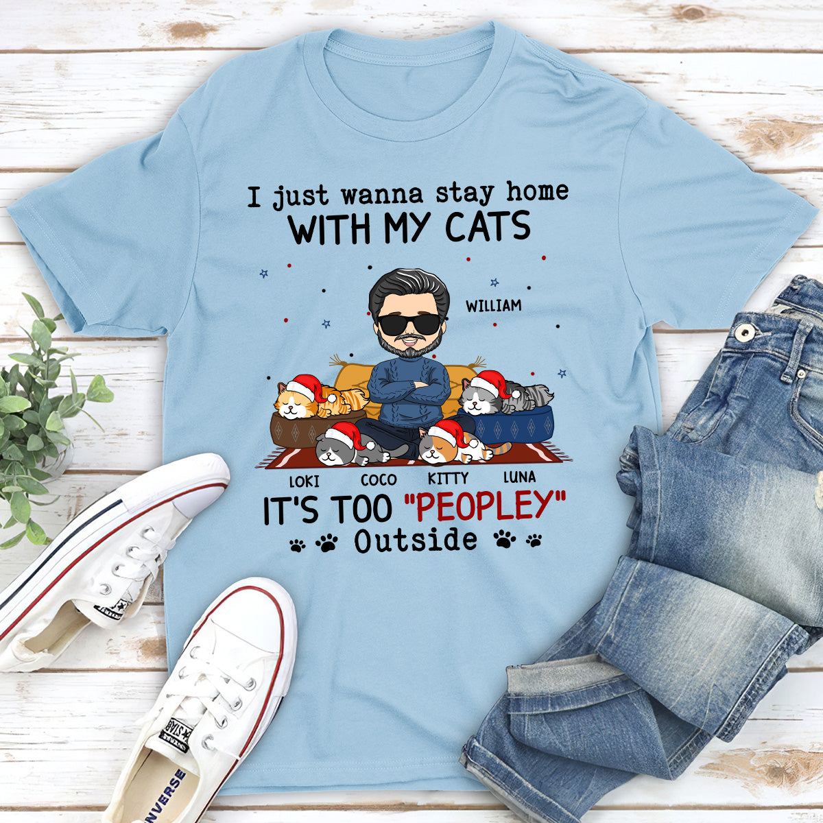 Personalized Unisex 'It's Too Crowded Outside' Cat T-shirt for Pet Lovers