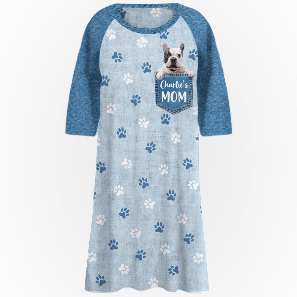 Personalized Pocket Dog Mom 3/4 Sleeve Custom Dress - Ideal for Every Occasion
