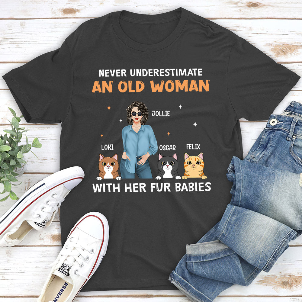 Personalized Custom Unisex T-shirt: Old Woman With Cat - Ideal Gift for Pet Lovers