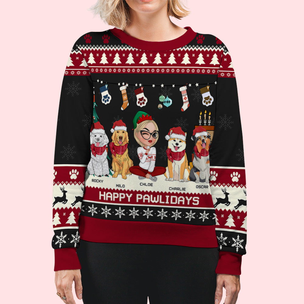 Snowy Pawlidays - Personalized All-Over Print Custom Sweatshirt for Pet Lovers