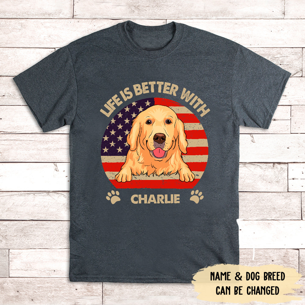 Life Is Better USA Pattern Personalized Unisex Pet Lover's T-shirt