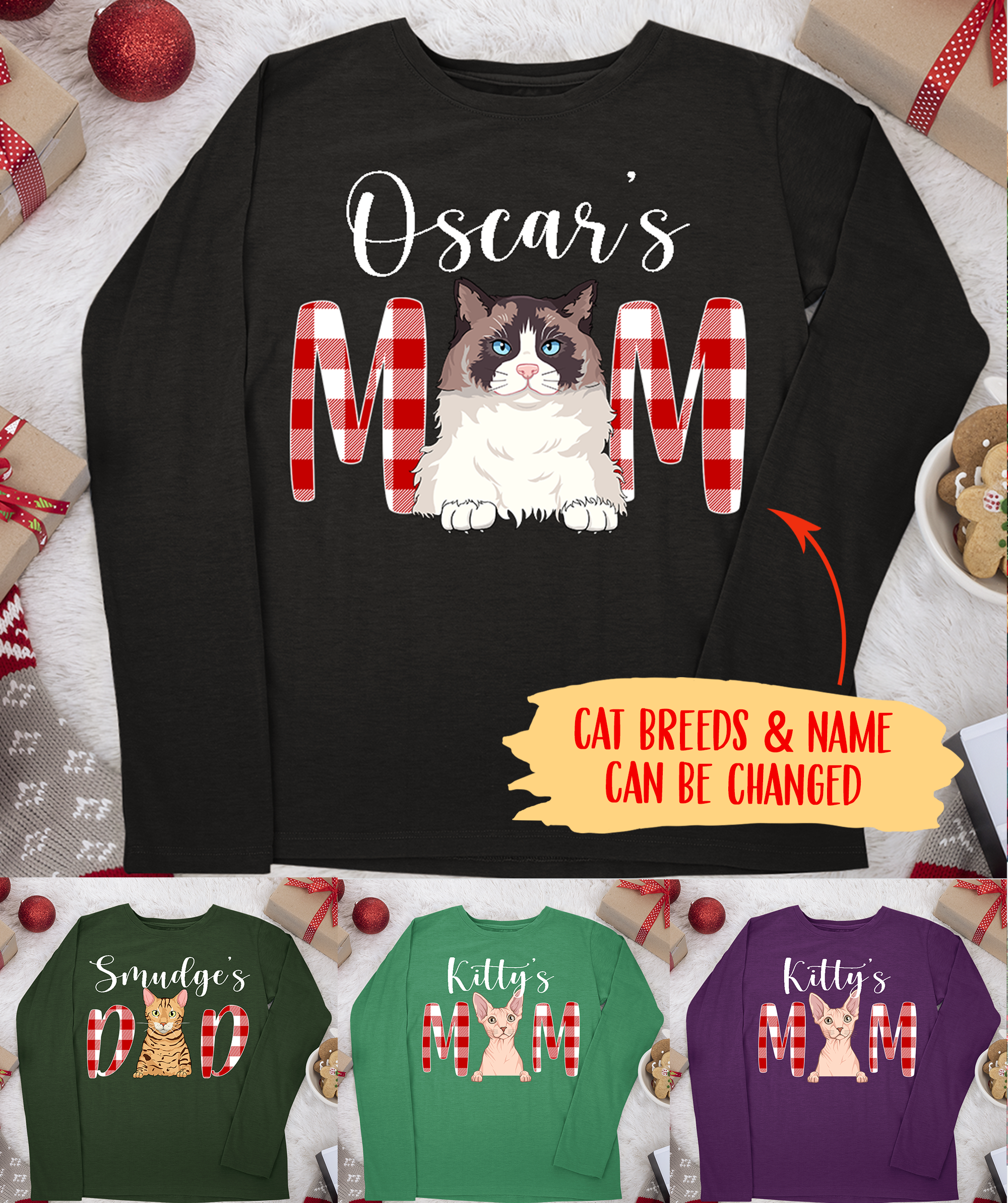 Customizable Unisex Long Sleeve Cat Mom/Dad T-shirt - Perfect Gift for Pet Lovers