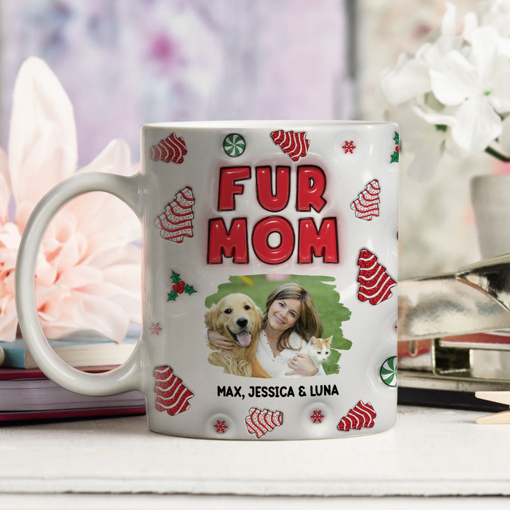 Personalized 3D Inflated Effect Fur Mom Tree Cake Photo Mug