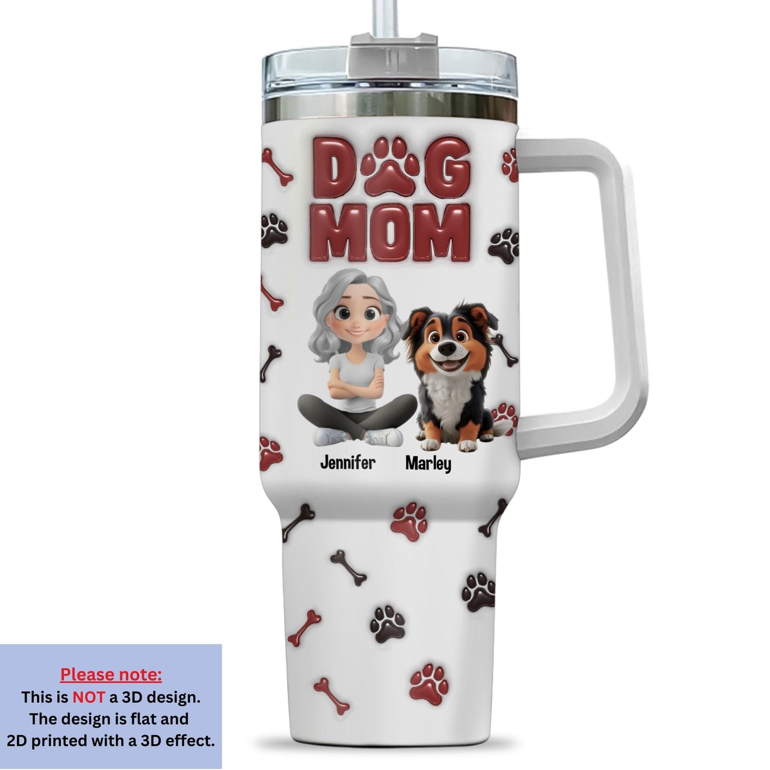 Customizable 3D Inflated Effect 40 Oz Personalized Tumbler for Dog Lovers