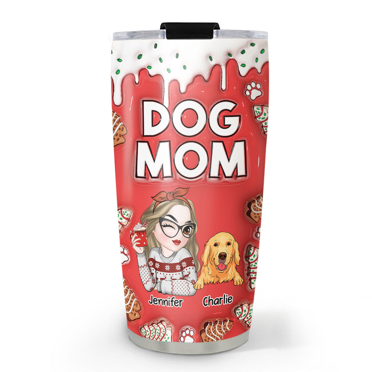 Personalized 3D Inflated Effect Christmas Tumbler for Dog Moms