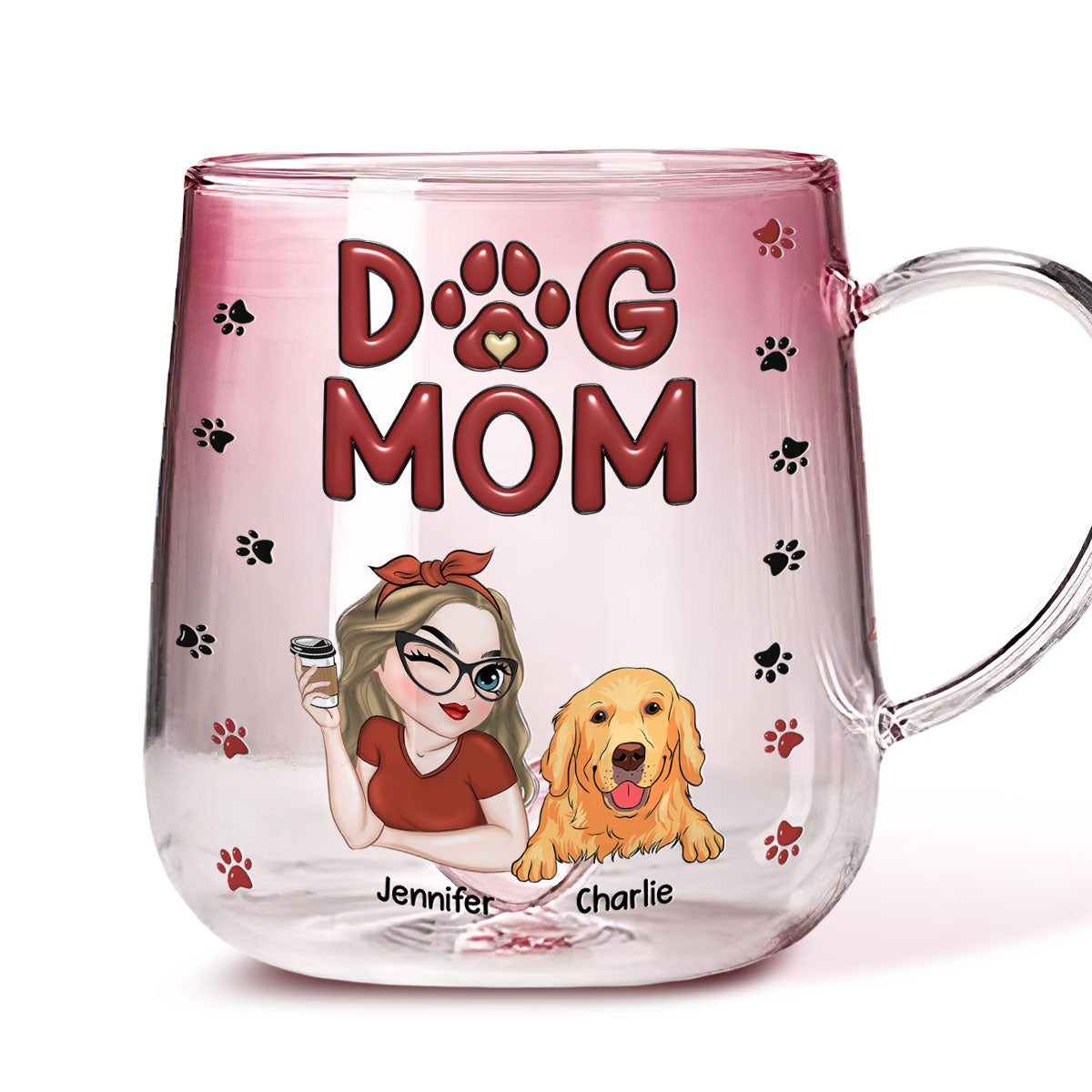 Personalized Pink Gradient Glass Mug for Loving Dog Moms
