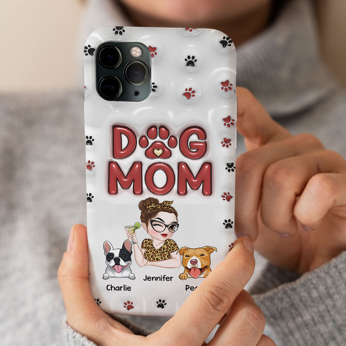 Adorable Dog Mom - Personalized 3D Inflated Effect Custom Phone Case
