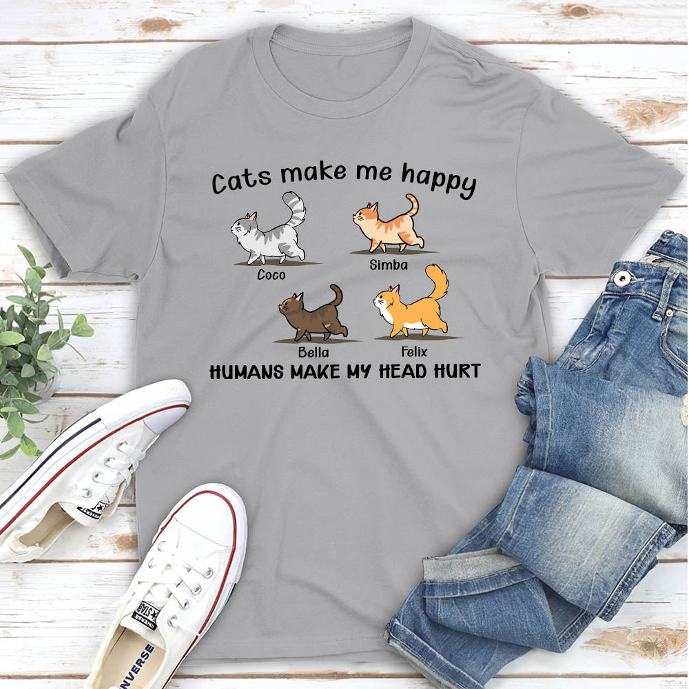 Personalized Unisex 'Cats Make Me Happy' T - shirt: Ideal Gift for Cat Lovers