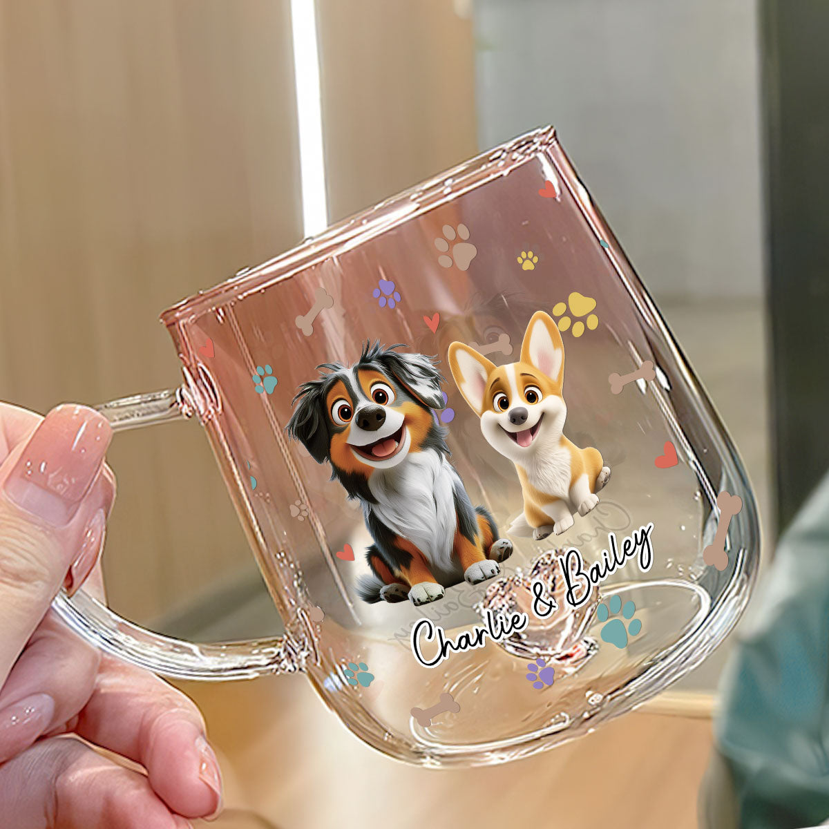 Personalized Pink Gradient Glass Mug - Ideal for Baby and Dog Lovers