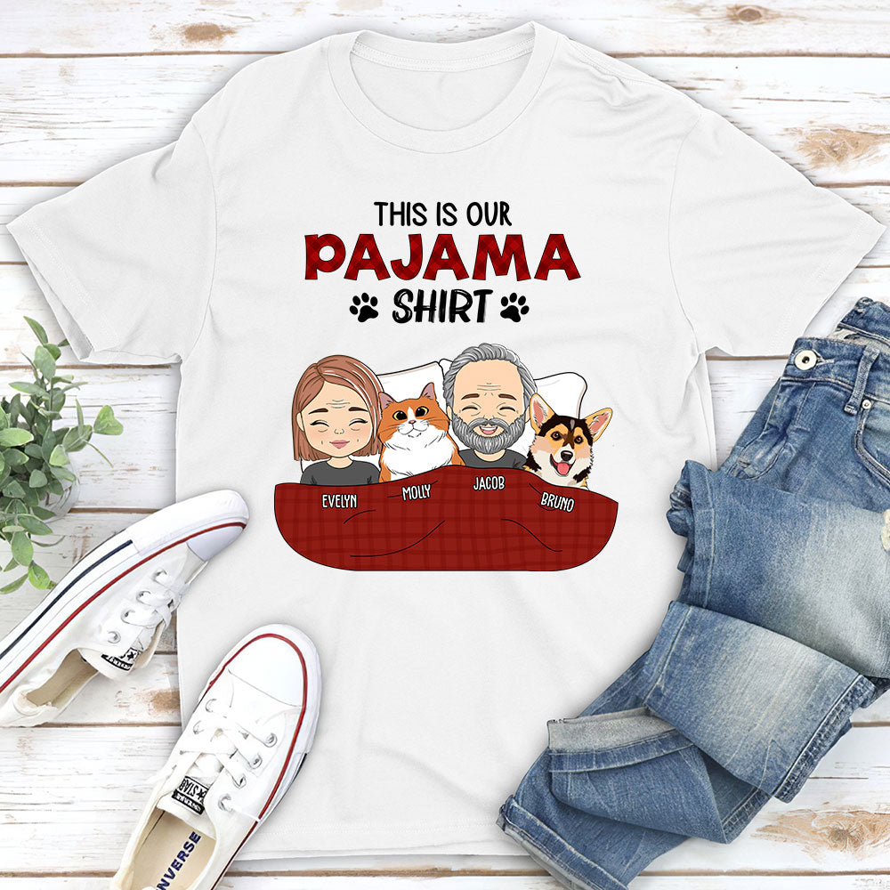 Personalized Custom Unisex Couple Pajama T - Shirt: Ideal for Pet Lovers