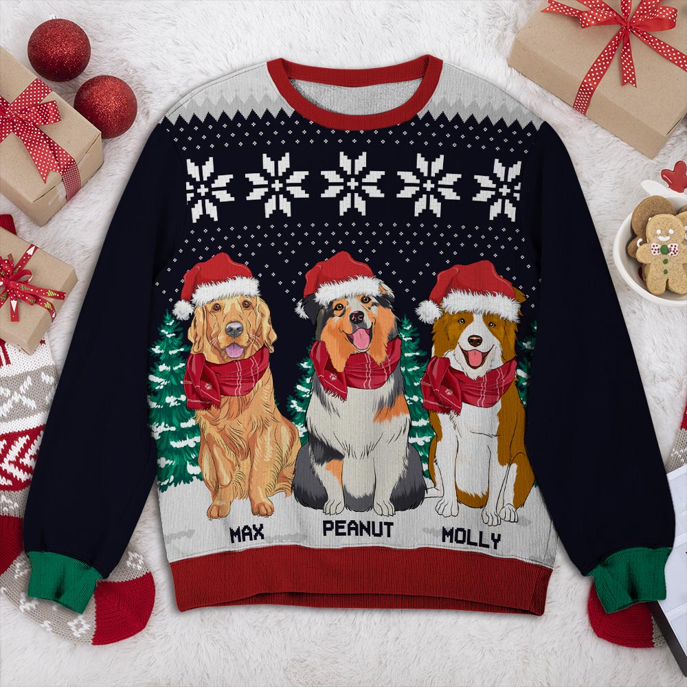 Personalized Custom All-Over-Print Dog and Christmas Tree Sweatshirt - Ideal Gift for Pet Lovers