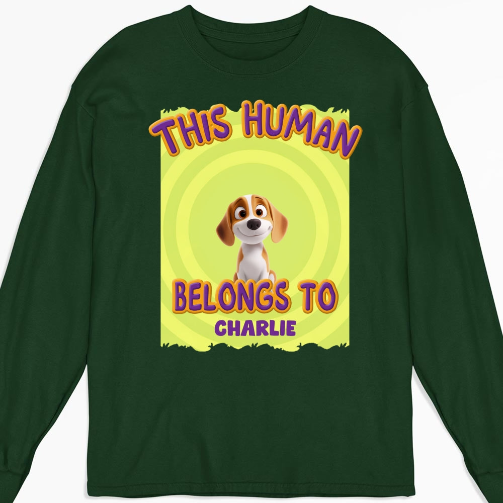 Personalized 'This Human Belongs To Us' Cartoon Long Sleeve T - Shirt for Pet Lovers