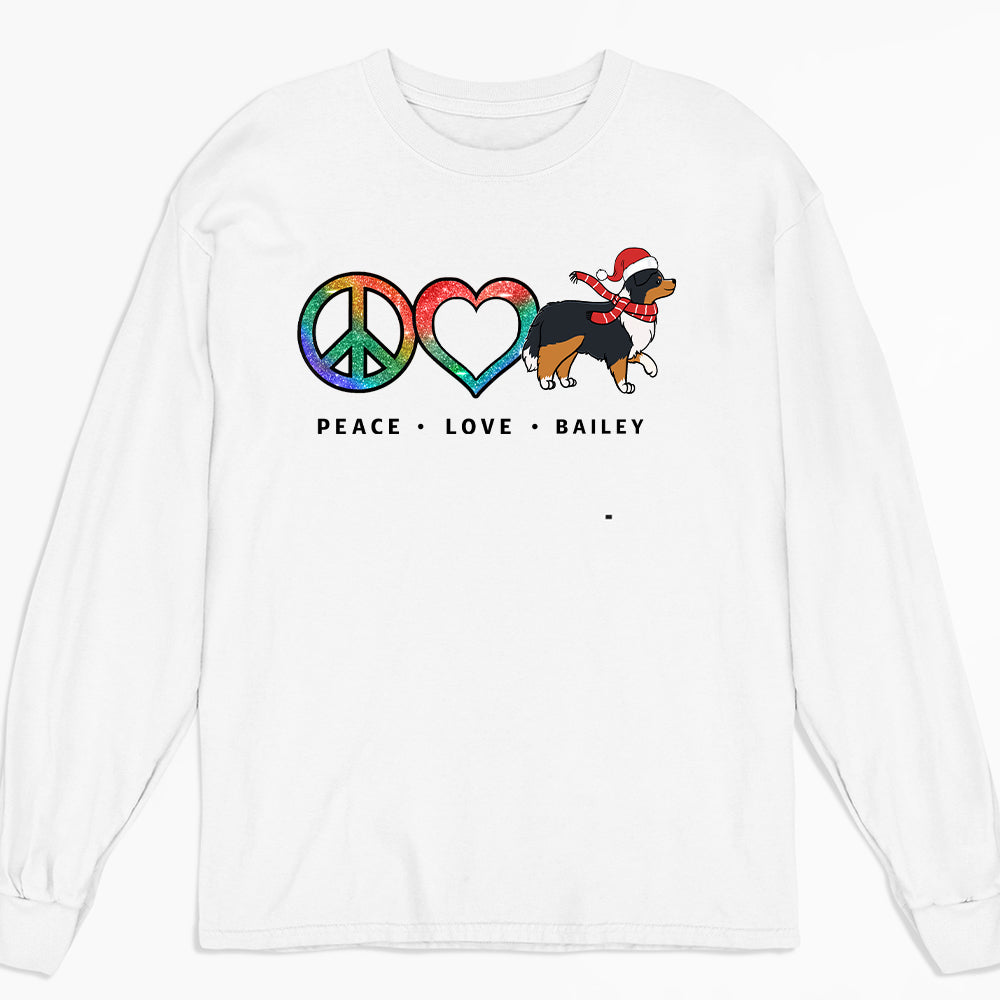 Peace Love Christmas Pattern Personalized Custom Long Sleeve T - shirt for Pet Lovers