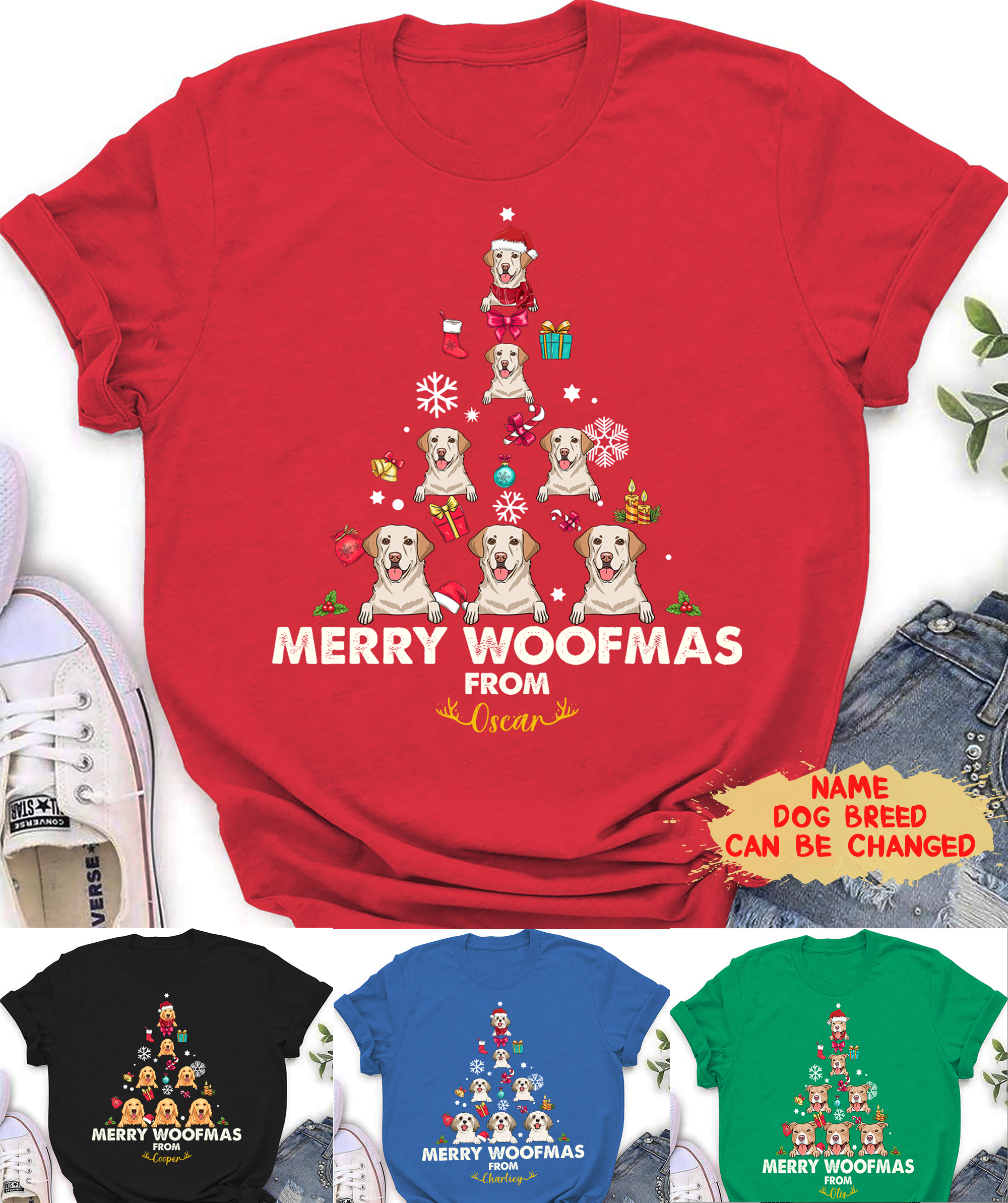 Merry Woofmas - Customizable Unisex Personalized T - shirt for Pet Lovers