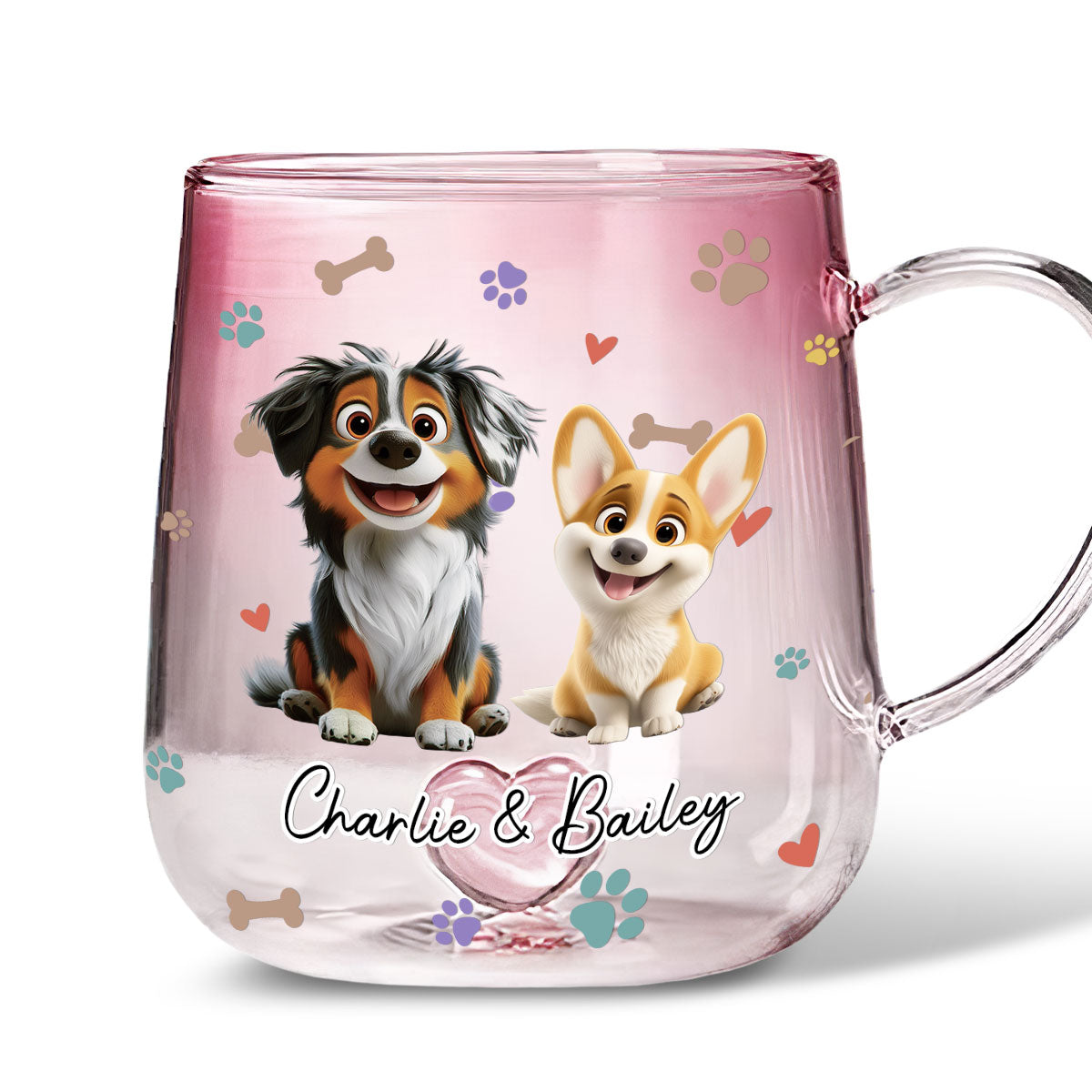 Personalized Pink Gradient Glass Mug - Ideal for Baby and Dog Lovers