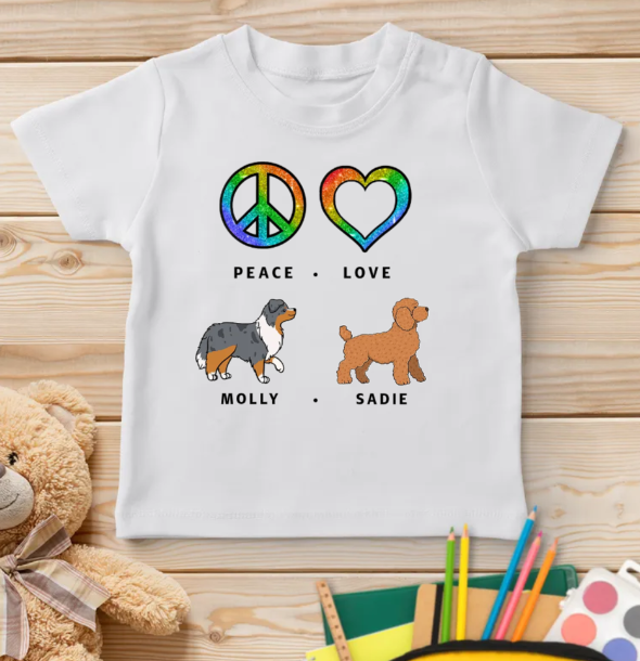 Personalized Peace Love Dog Pattern Youth T-shirt - Ideal Gift for Dog Lovers