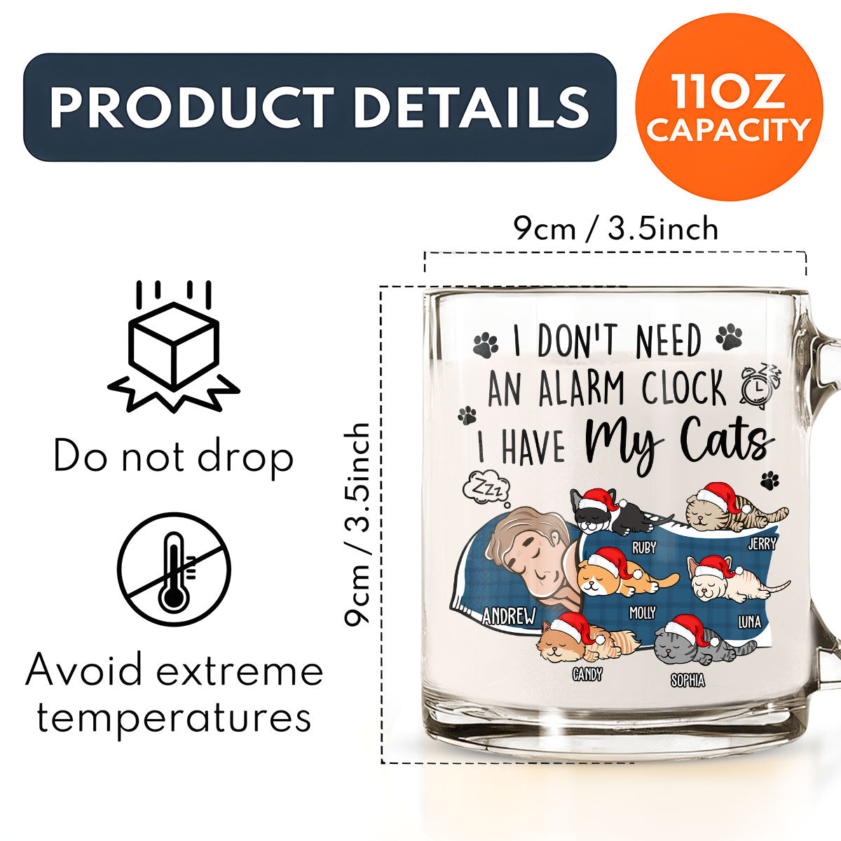 Personalized My Cat Alarm Clock Glass Mug - Unique Customizable Gift