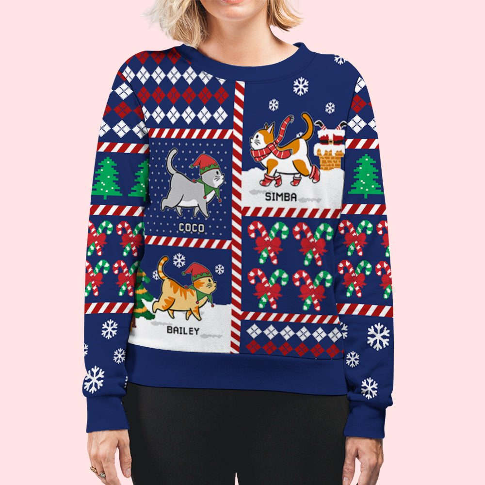 Meowy Catmas Patchwork - Personalized Custom All-Over-Print Pet Lover's Sweatshirt