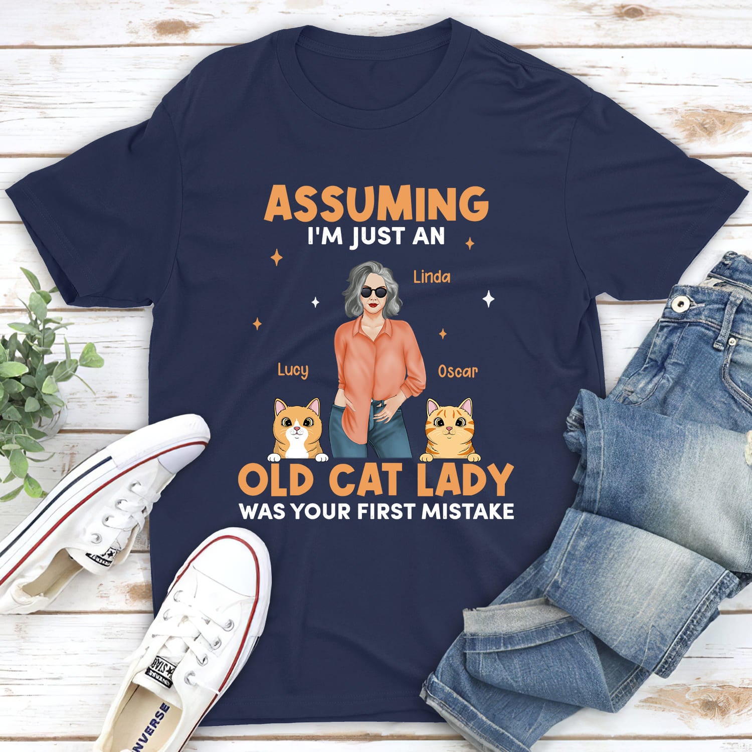 Old Cat Lady - Personalized Custom Unisex Cotton T-shirt for Pet Lovers