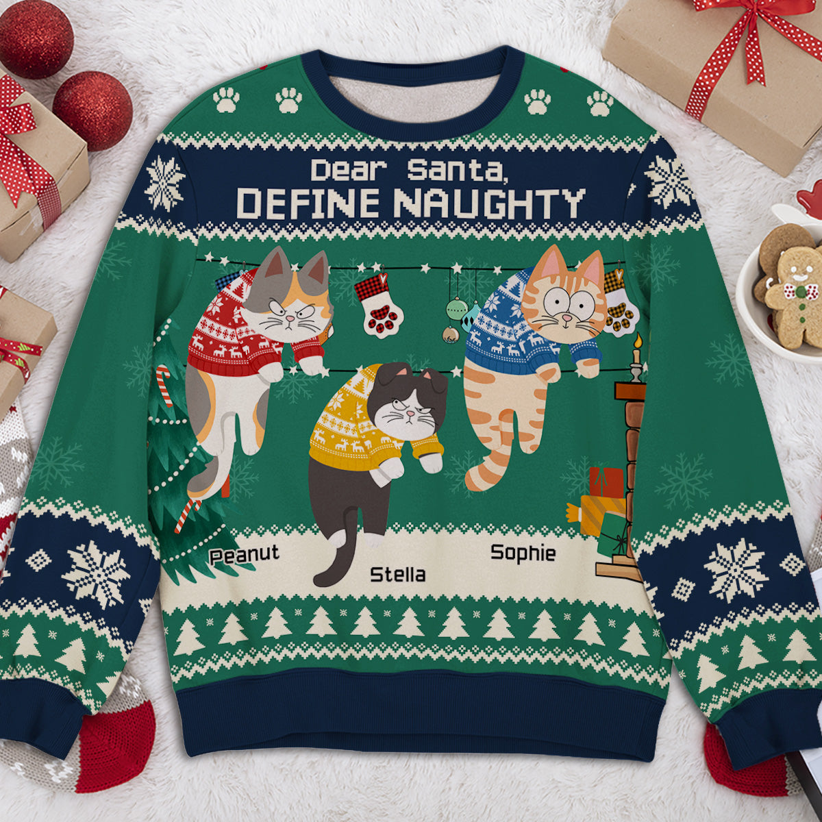 Personalized Hanging Cat Christmas All-Over-Print Unisex Sweatshirt