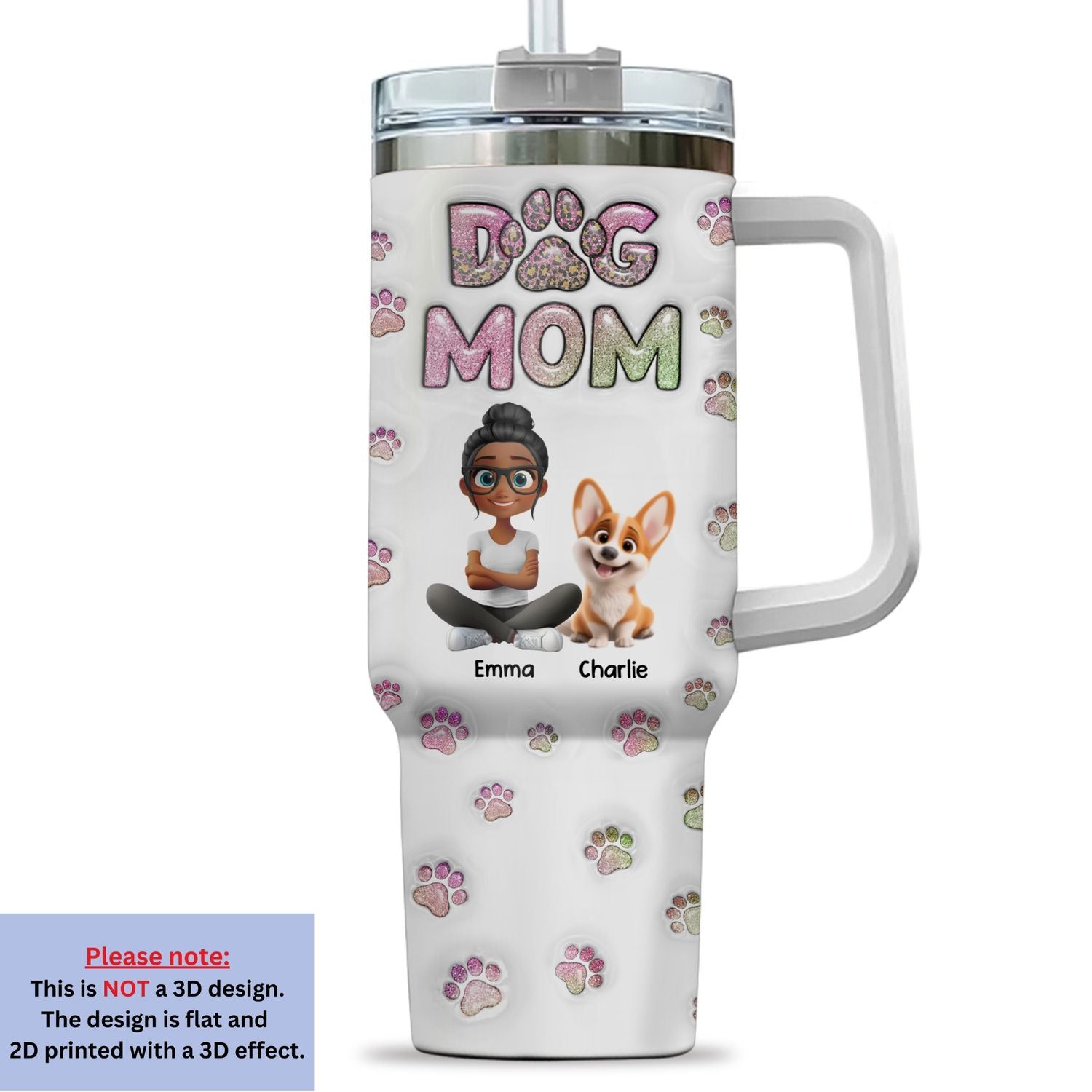 Personalized Dog Mom Chibi 3D Inflated Effect 40 Oz Stainless Steel Tumbler