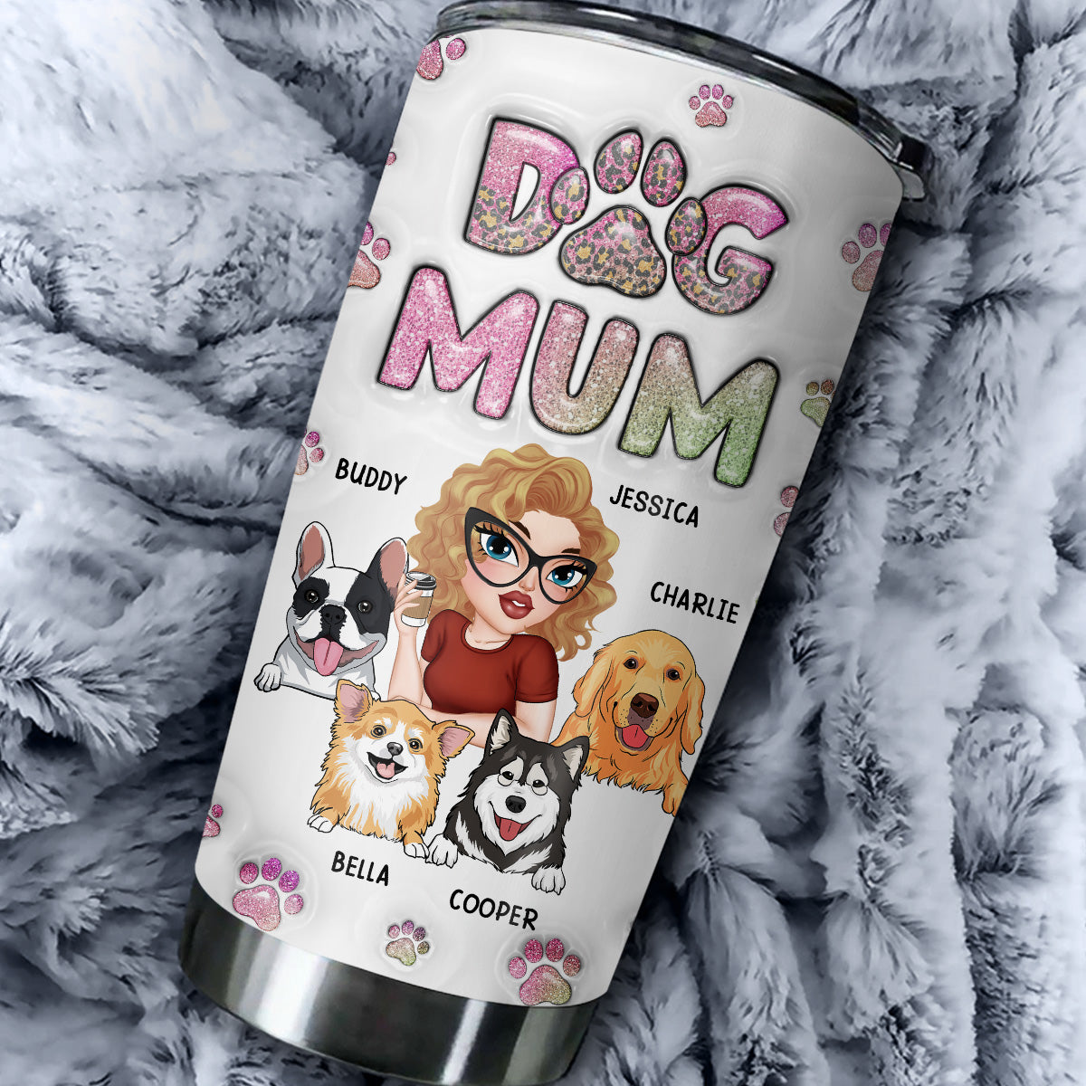 Slay as the Best Dog Mom! Personalized 3D Inflated Effect Stainless Steel Tumbler