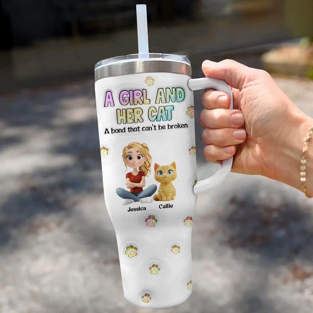 Personalized 3D Inflated Effect Tumbler: A Girl And Her Cat Design