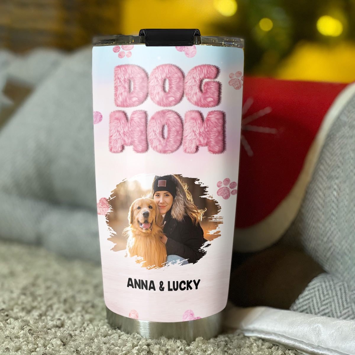 Personalized Fluffy Dog Mom Photo Tumbler - Customized for Unique Style