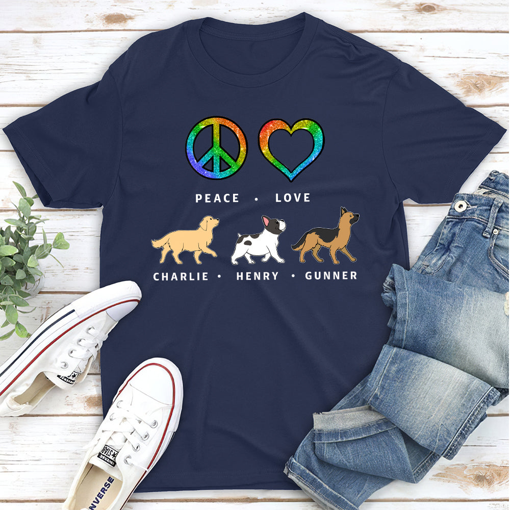 Personalized Peace Love Dog Pattern 2 Unisex T-shirt - Ideal Gift for Pet Lovers