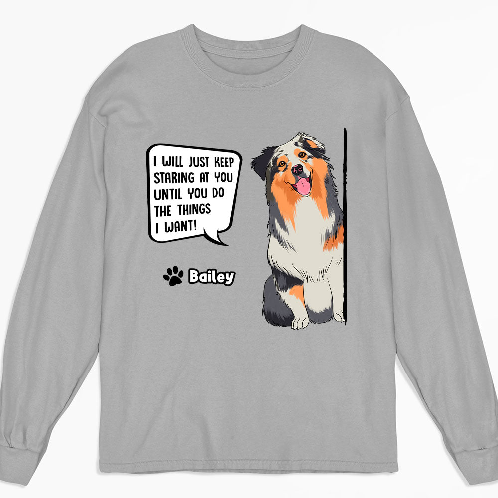 Customizable Long Sleeve T - shirt with Staring Dog Design for Pet Lovers