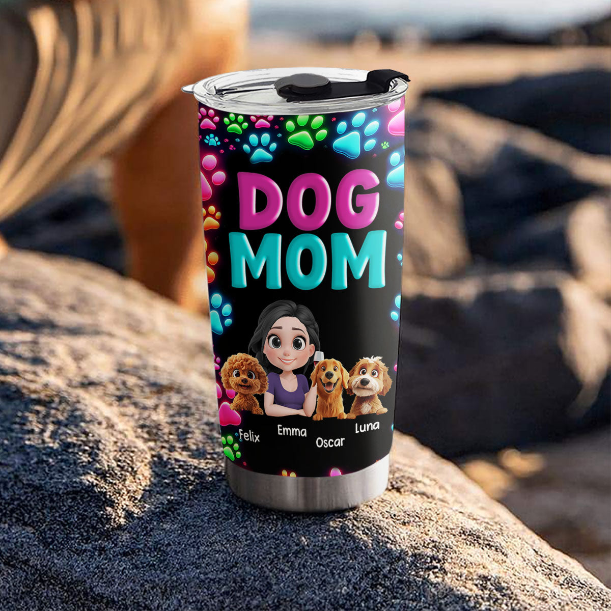 Customizable Dog Mom Neon Tumbler - Personalized for You