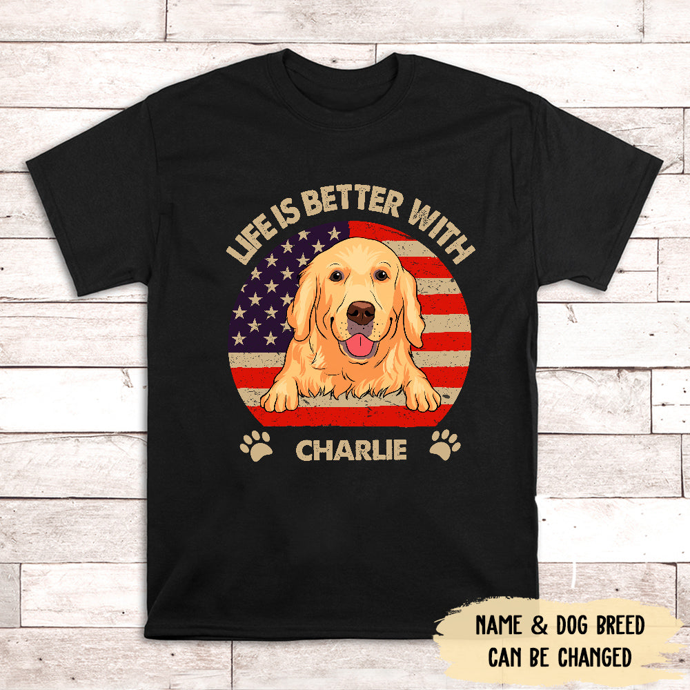 Life Is Better USA Pattern Personalized Unisex Pet Lover's T-shirt