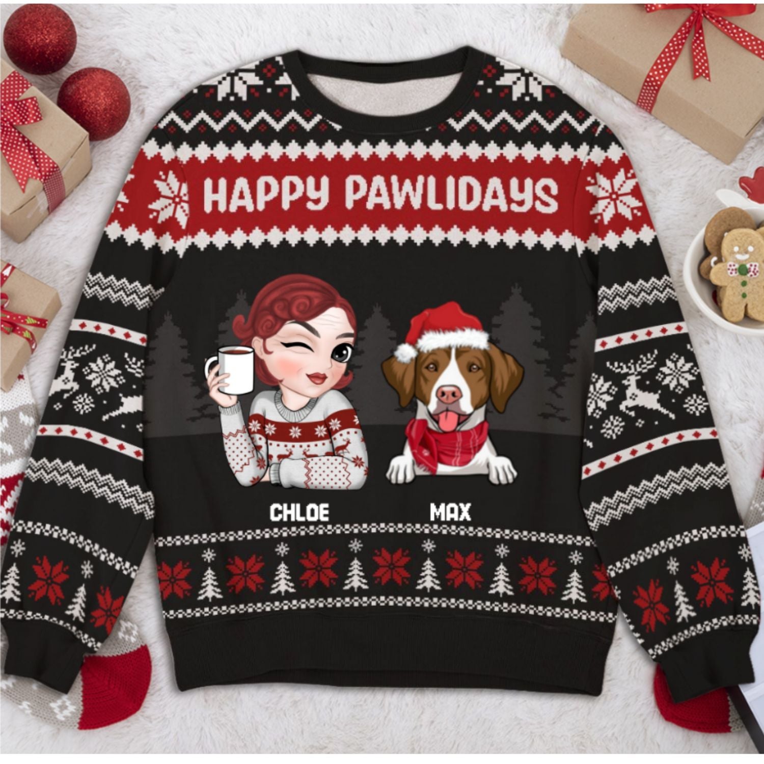 Personalized Custom All-Over-Print Christmas Sweatshirt for Dog Moms and Dads