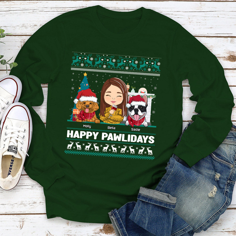Happy Pawlidays - Customizable Personalized Long Sleeve T - shirt for Pet Lovers