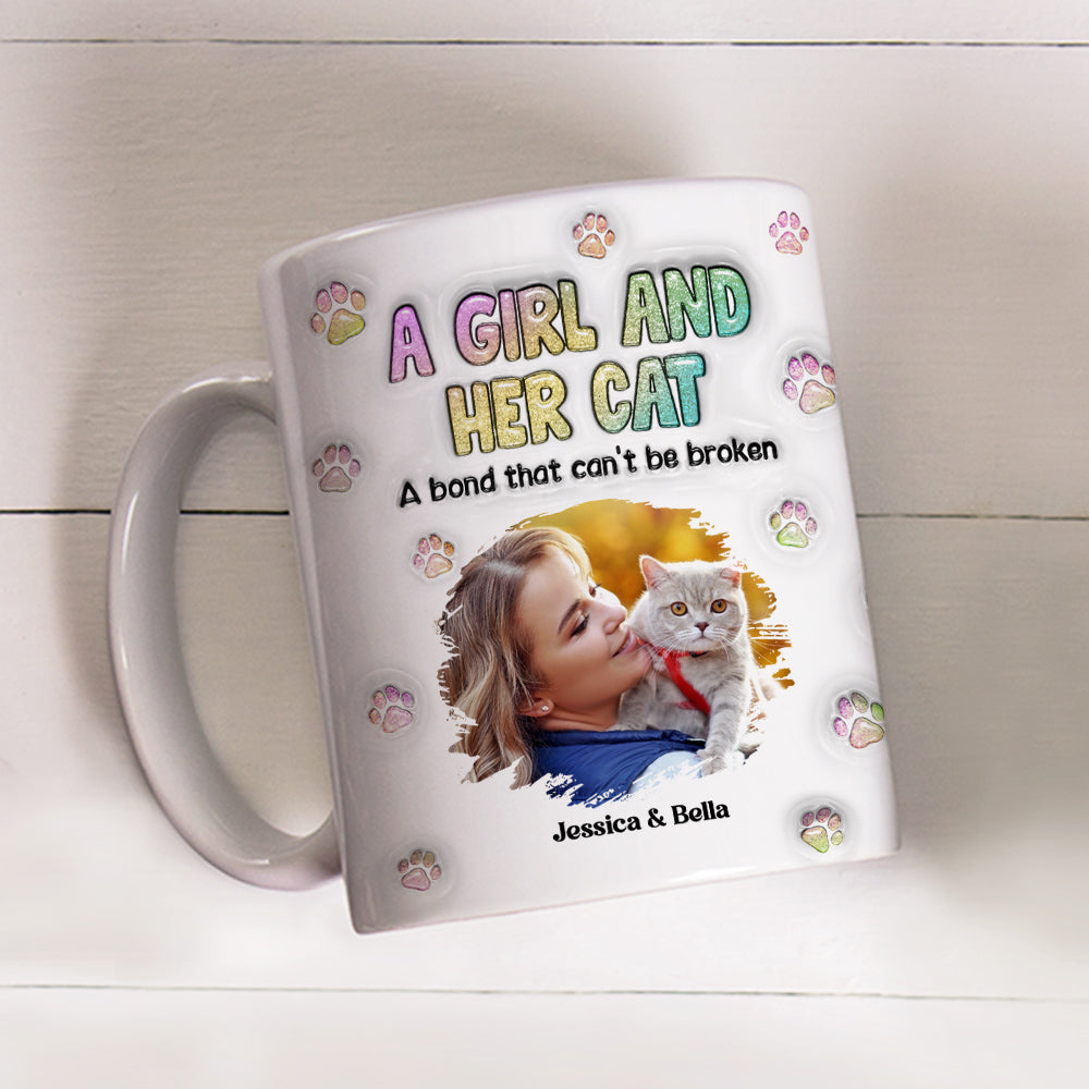 Personalized 3D Inflated Effect Mug with A Girl And Her Cat Photo