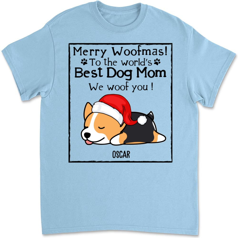 Personalized Woof Dog Dad Mom Christmas Unisex T-shirt - Ideal Gift for Pet Lovers