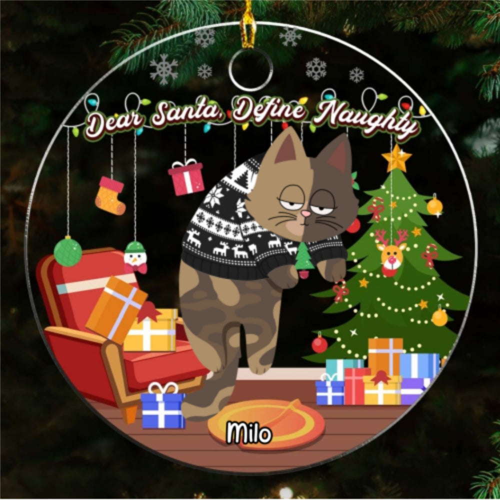 Feliz Naughty Cats - Customizable Personalized Acrylic Christmas Ornament