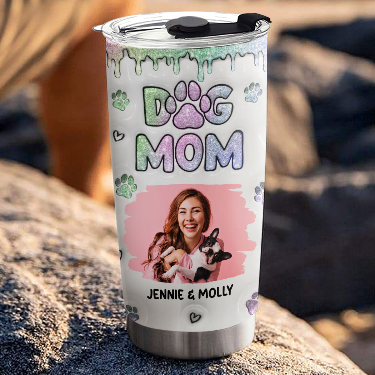 Personalized 3D Inflated Effect Tumbler: Lovely Chibi Dog Mom Version Photo