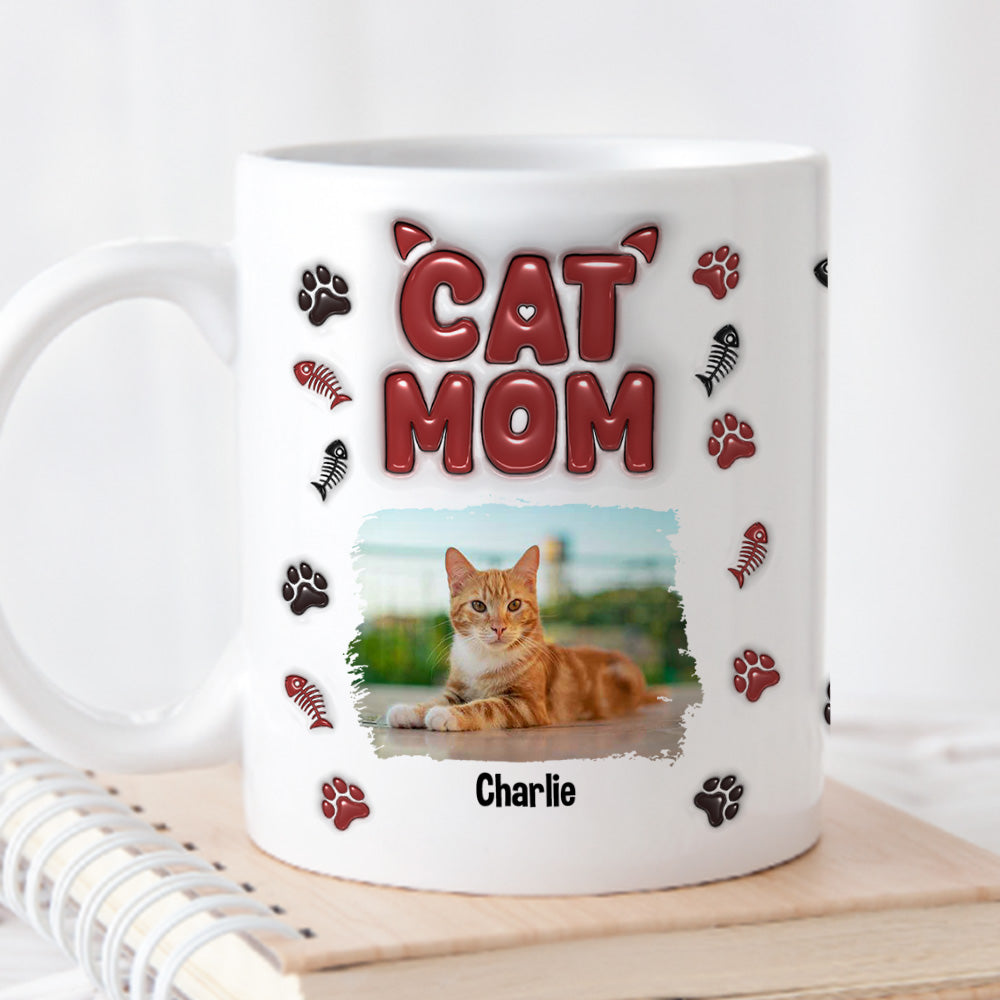 Personalized 3D Inflated Effect Lovely Cat Mama Photo Mug - Ideal Gift for Loved Ones