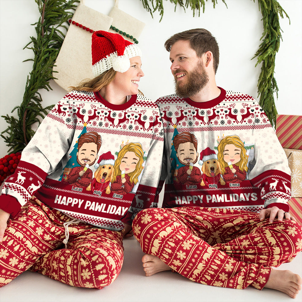 Personalized Pawlidays Couple All-Over-Print Sweatshirt for Pet Lovers