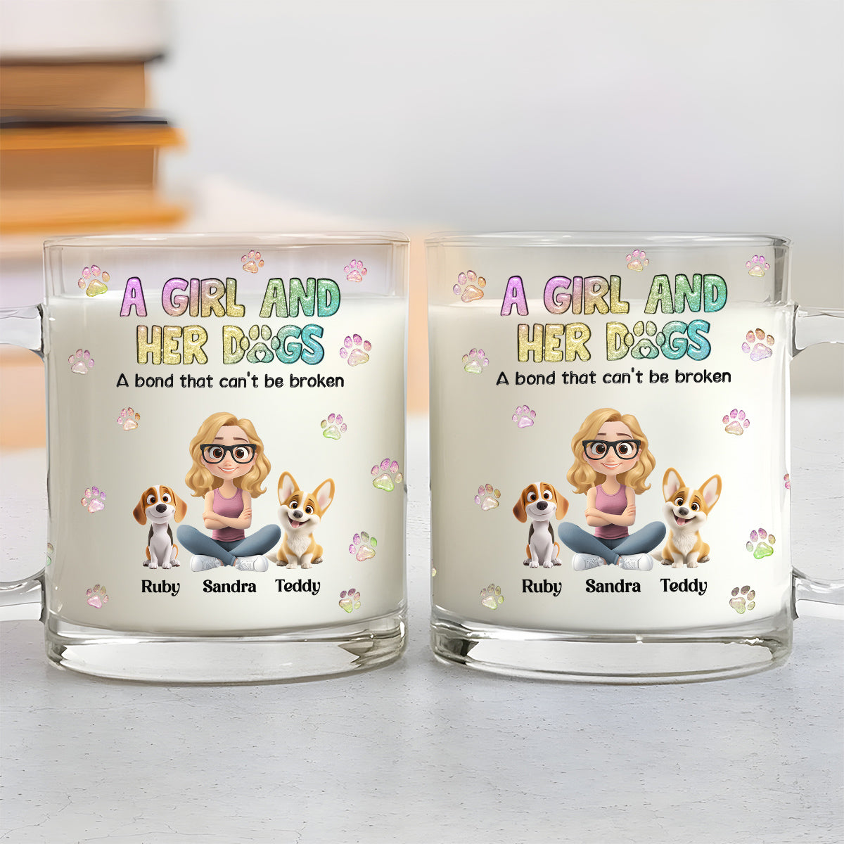 Personalized 3D Inflated Effect Glass Mug: A Girl And Her Dog Design